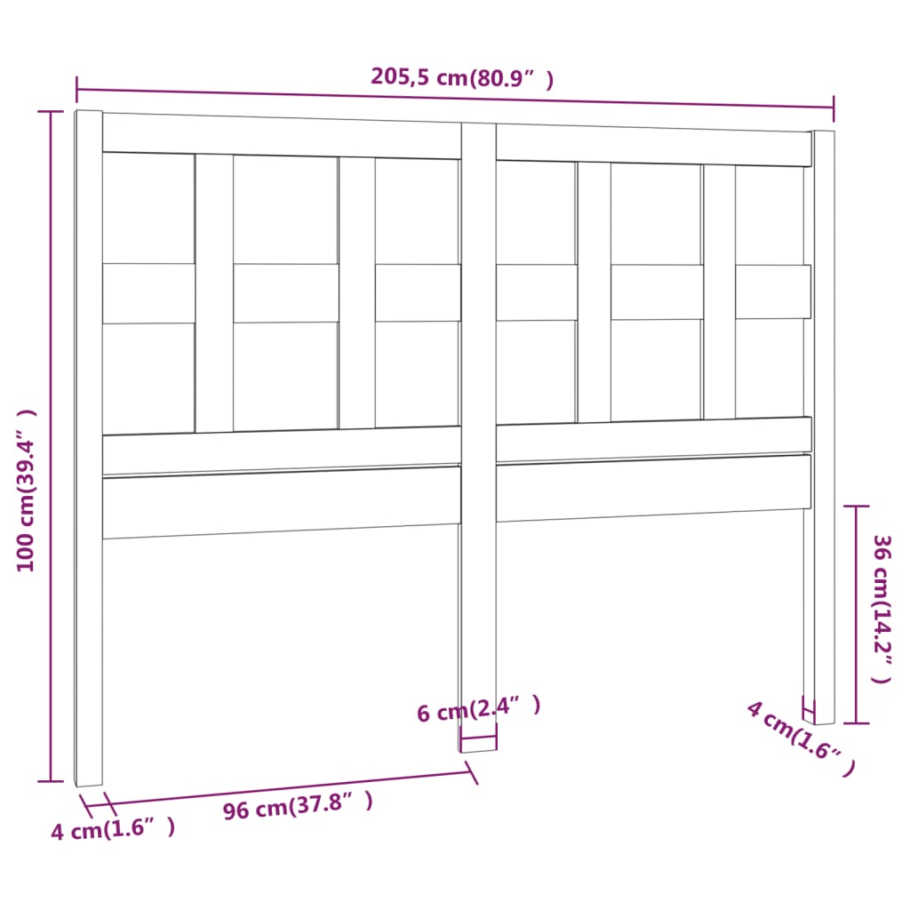 vidaXL Sängynpääty hunajanruskea 205,5x4x100 cm täysi mänty