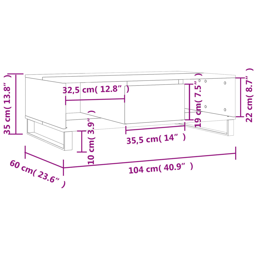 vidaXL Sohvapöytä harmaa Sonoma 104x60x35 cm tekninen puu