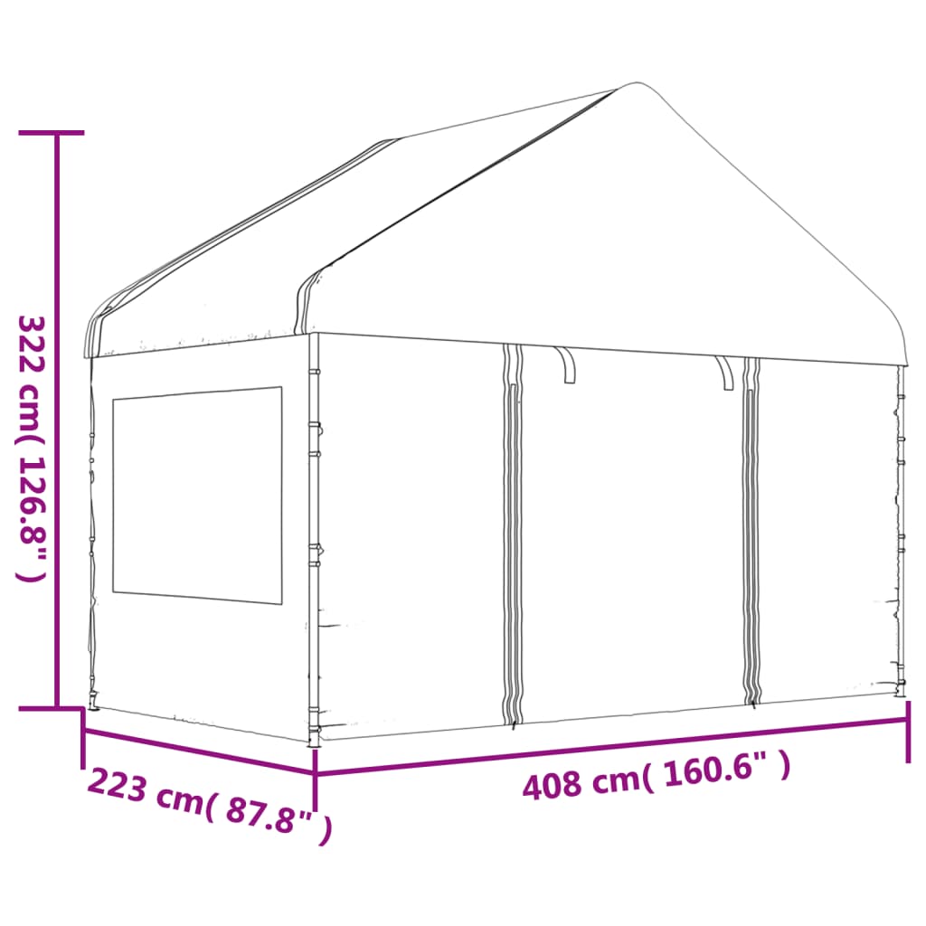 vidaXL Huvimaja katolla valkoinen 8,92x4,08x3,22 m polyeteeni