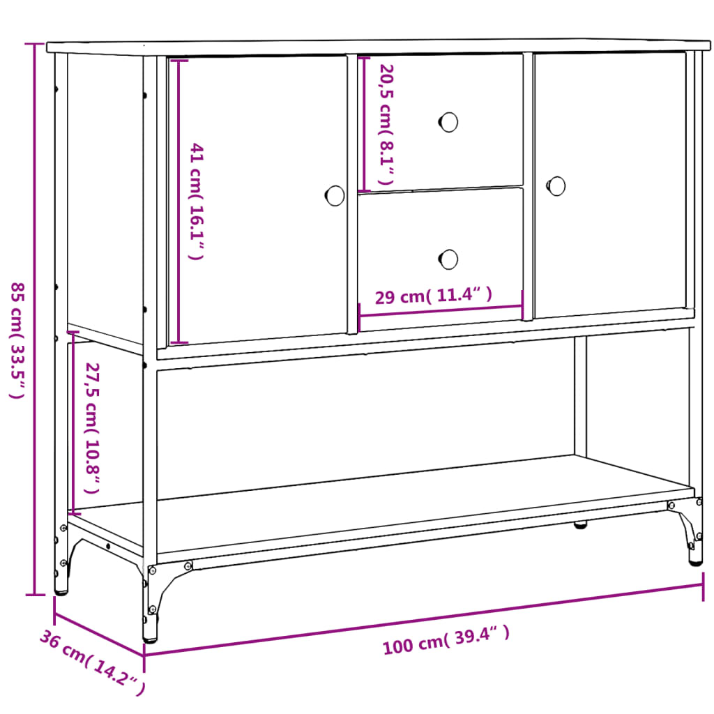 vidaXL Senkki musta 100x36x85 cm tekninen puu