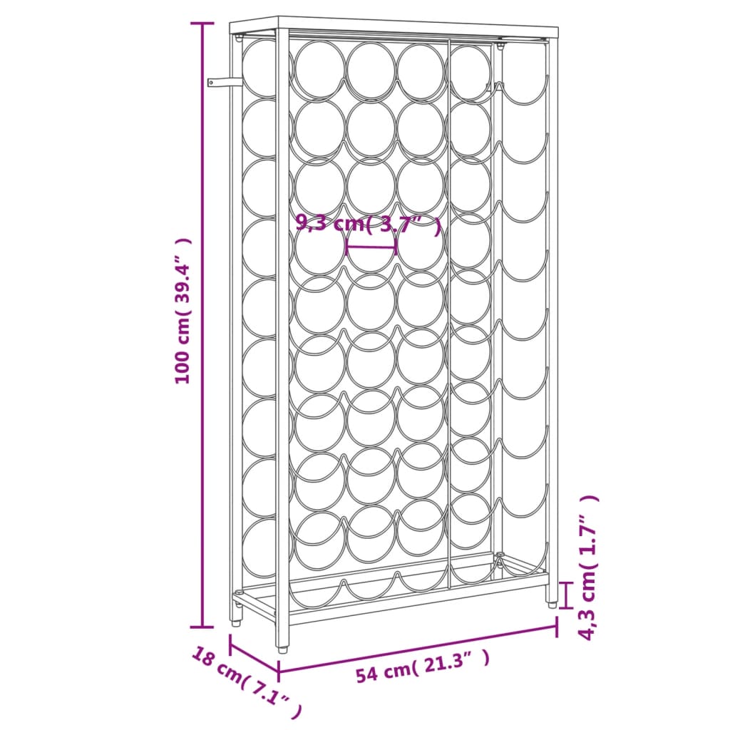 vidaXL Viinipulloteline 45 pullolle musta 54x18x100 cm takorauta