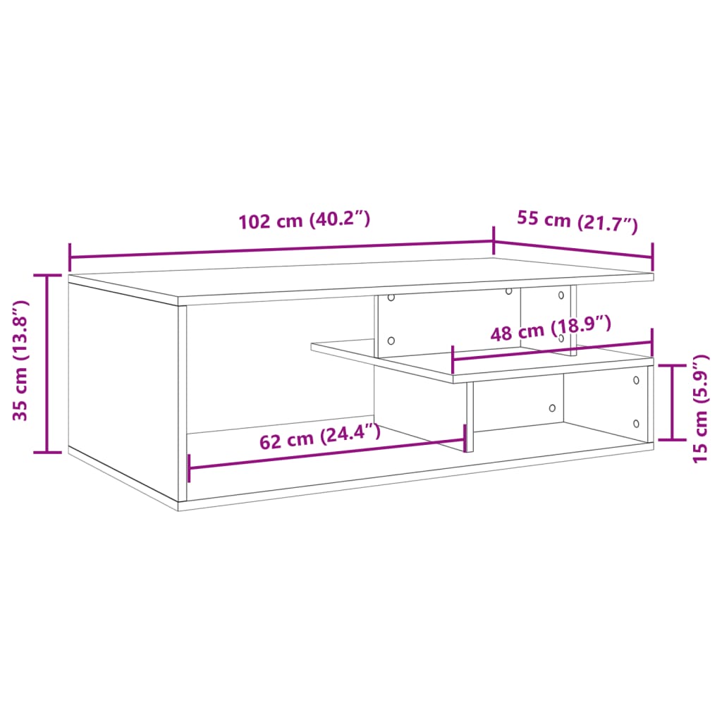 vidaXL Sohvapöytä musta 102x55x35 cm tekninen puu