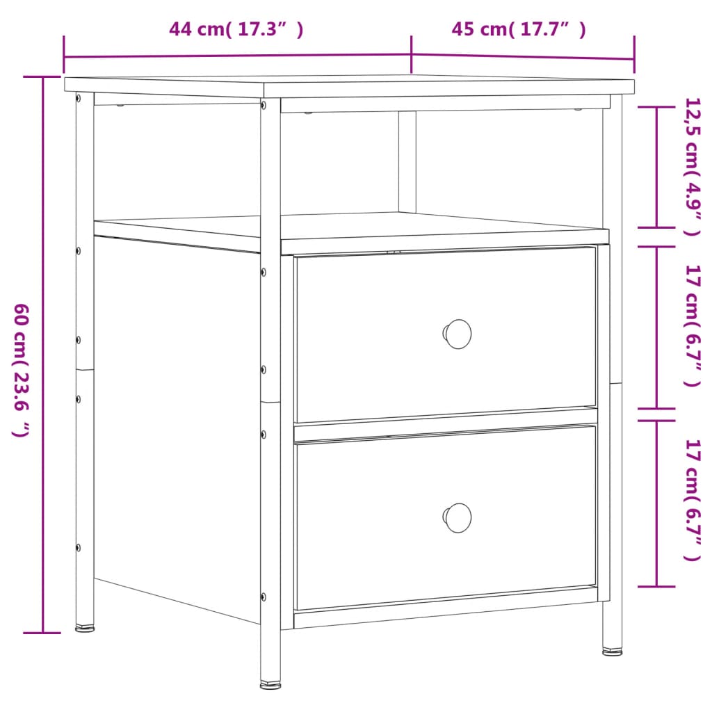 vidaXL Yöpöydät 2 kpl ruskea tammi 44x45x60 cm tekninen puu