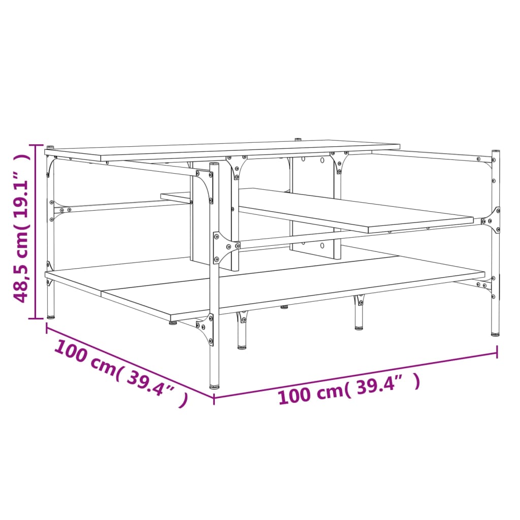 vidaXL Sohvapöytä musta 100x100x48,5 cm tekninen puu