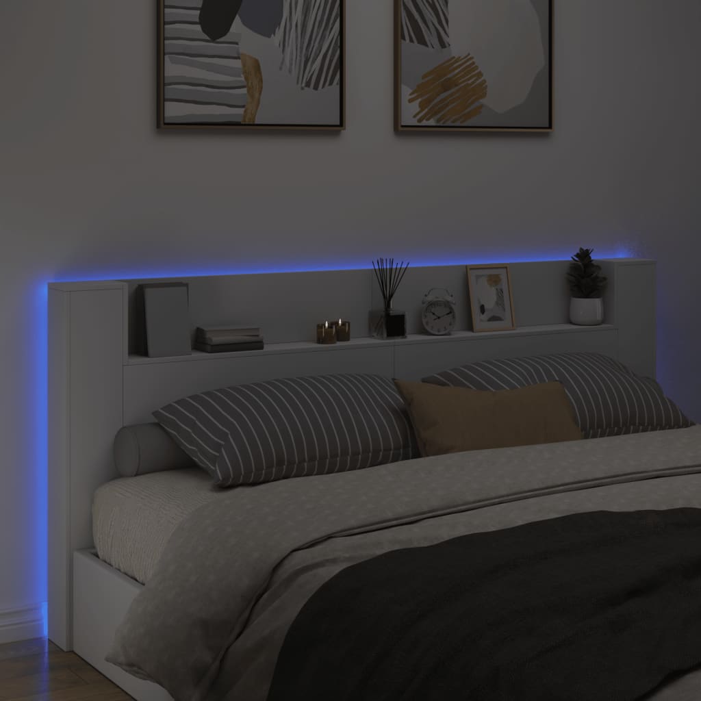 vidaXL Sängynpäätykaappi LED-valoilla valkoinen 220x16,5x103,5 cm