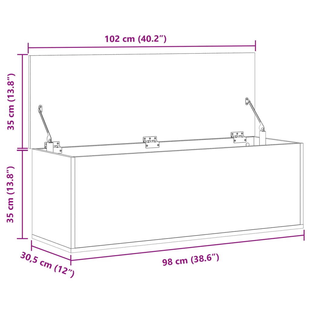 vidaXL Säilytyslaatikko savutammi 102x35x35 cm tekninen puu