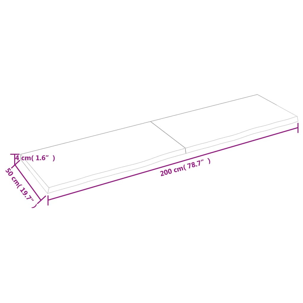 vidaXL Seinähylly vaaleanruskea 200x50x(2-4) cm käsitelty täystammi