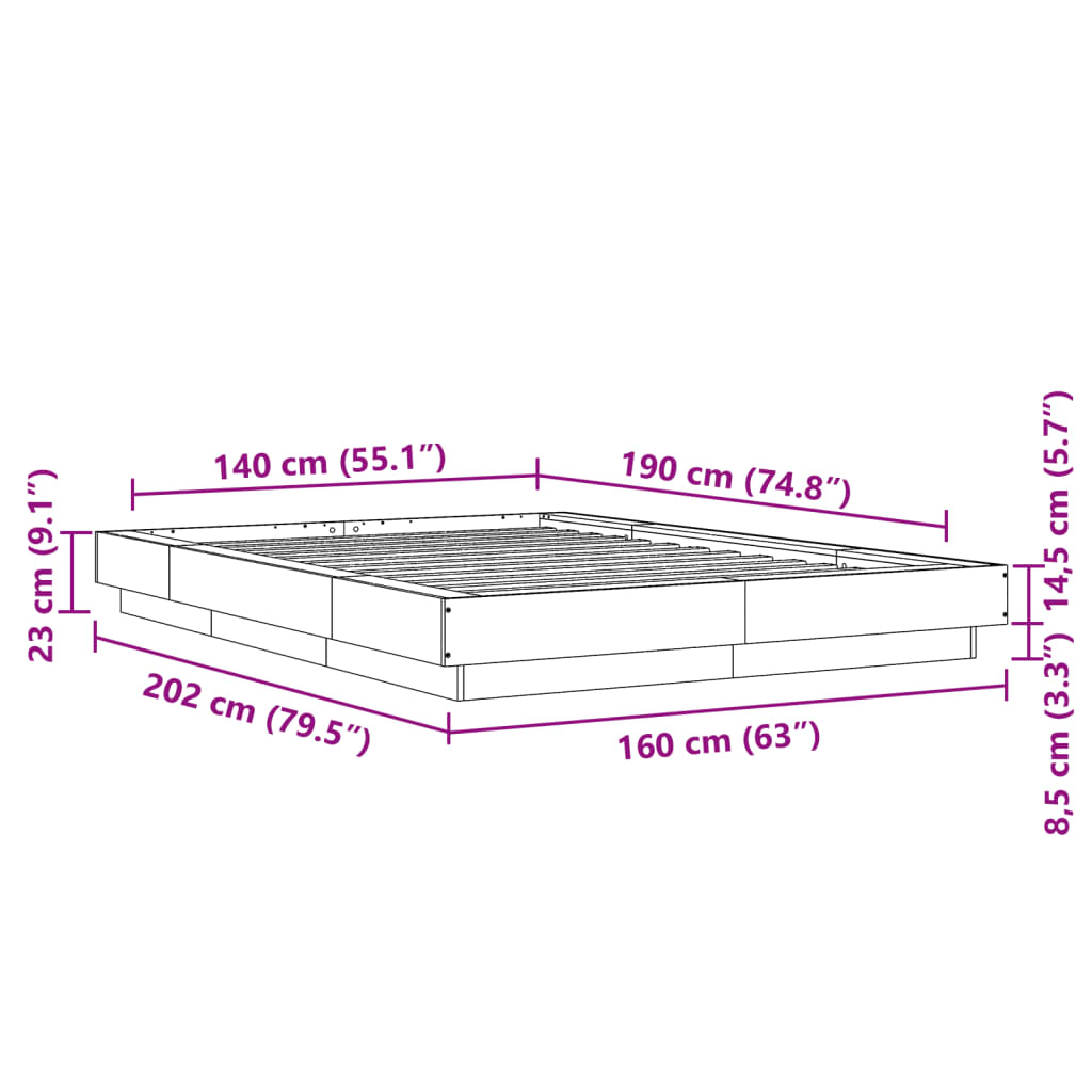 vidaXL Sängynrunko musta 140x190 cm tekninen puu