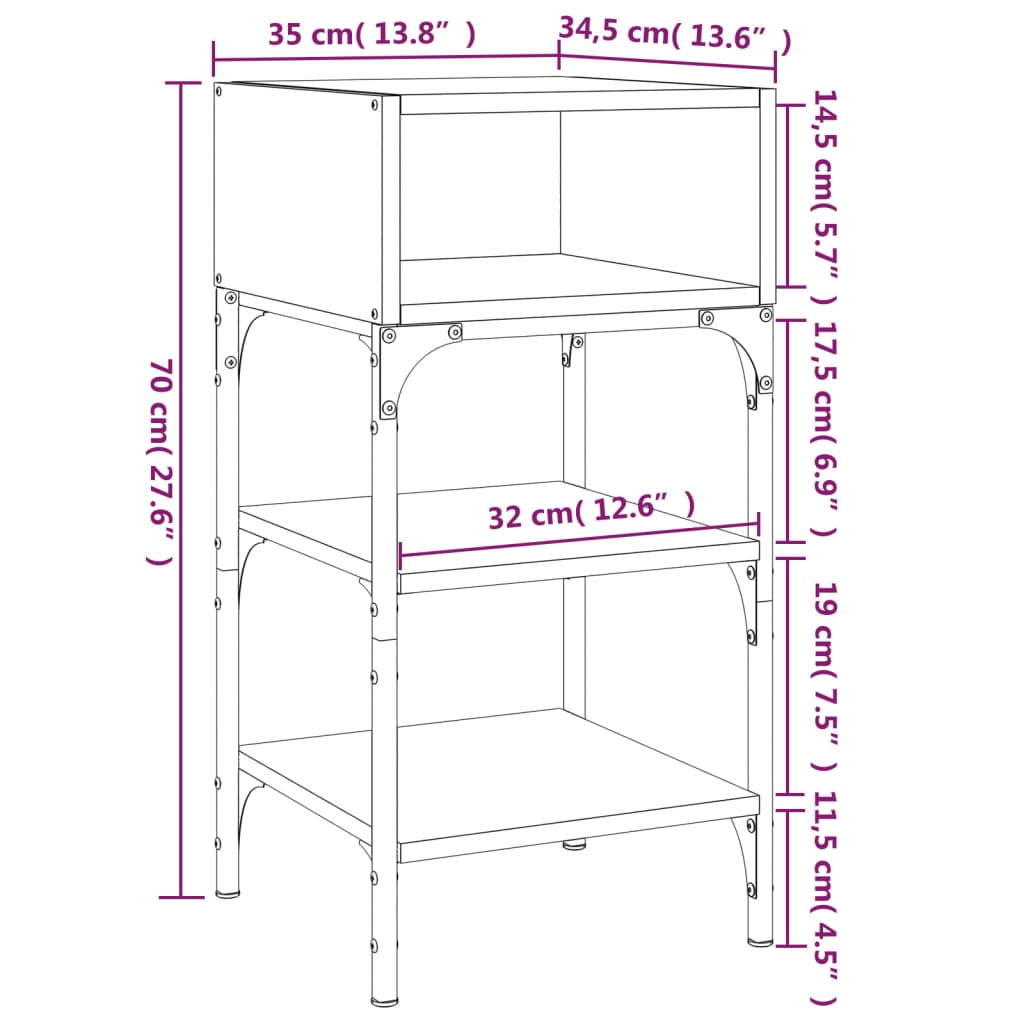 vidaXL Yöpöydät 2 kpl savutammi 35x34,5x70 cm tekninen puu