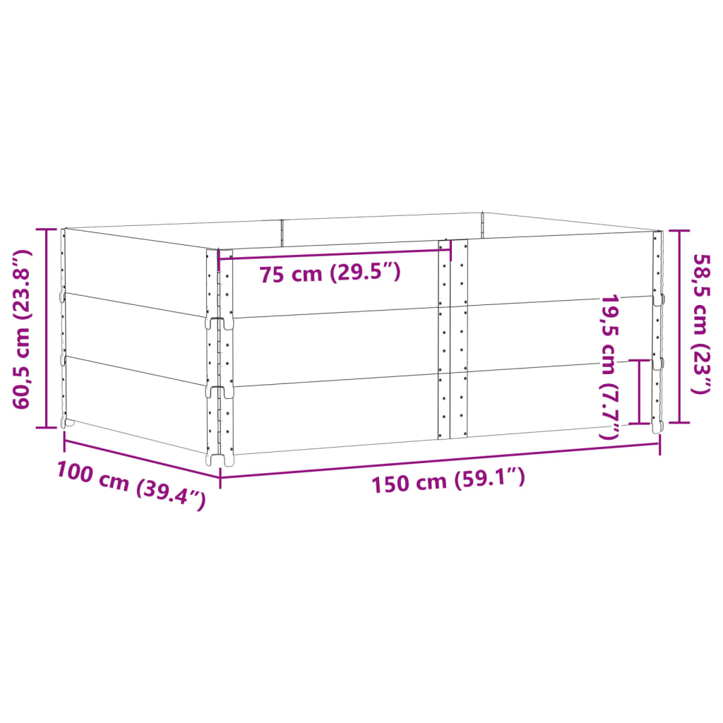 vidaXL Kuormalavan reunukset 3 kpl musta 150x100 cm täysi mänty