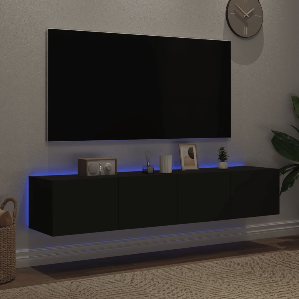 vidaXL TV-seinäkaapit LED-valoilla 2 kpl musta 80x35x31 cm