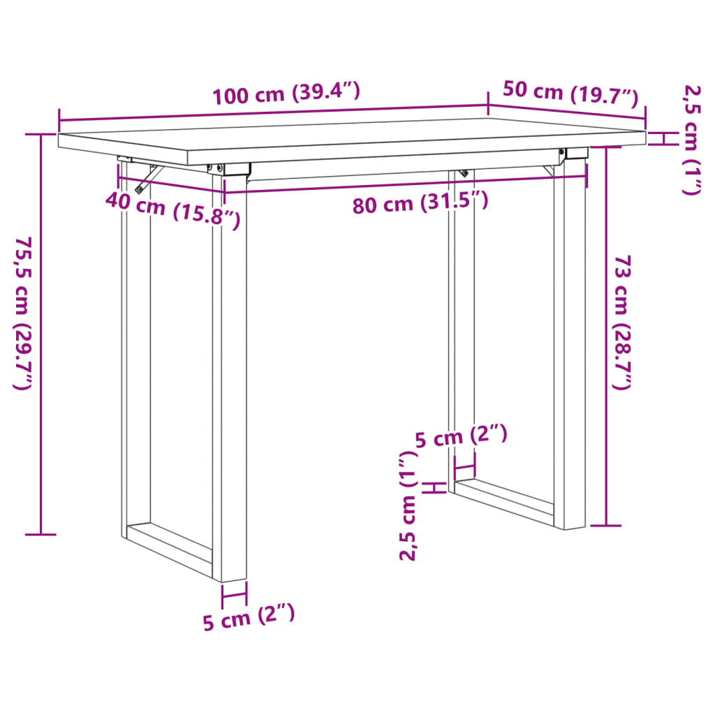 vidaXL Ruokapöytä O-runko 100x50x75,5 cm täysi mänty ja valurauta