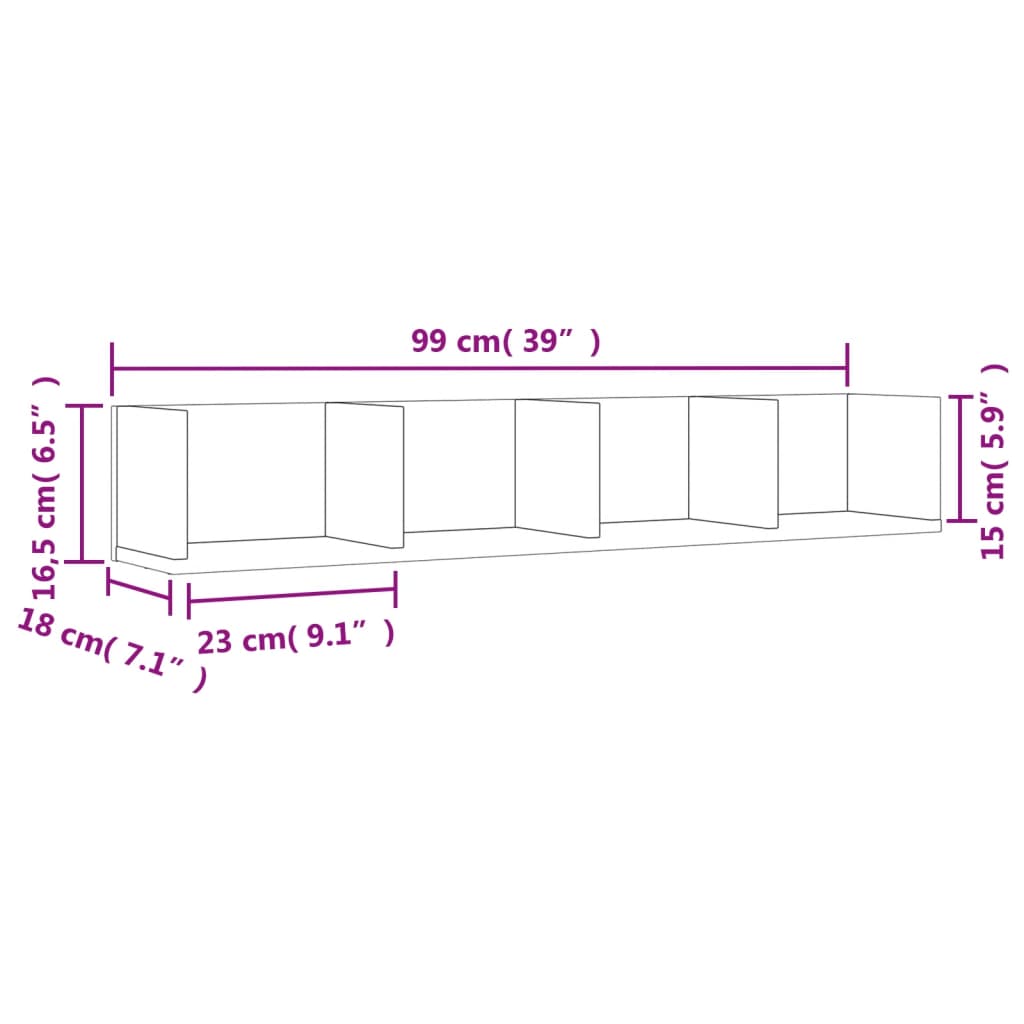 vidaXL Seinäkaapit 2 kpl ruskea tammi 99x18x16,5 cm tekninen puu