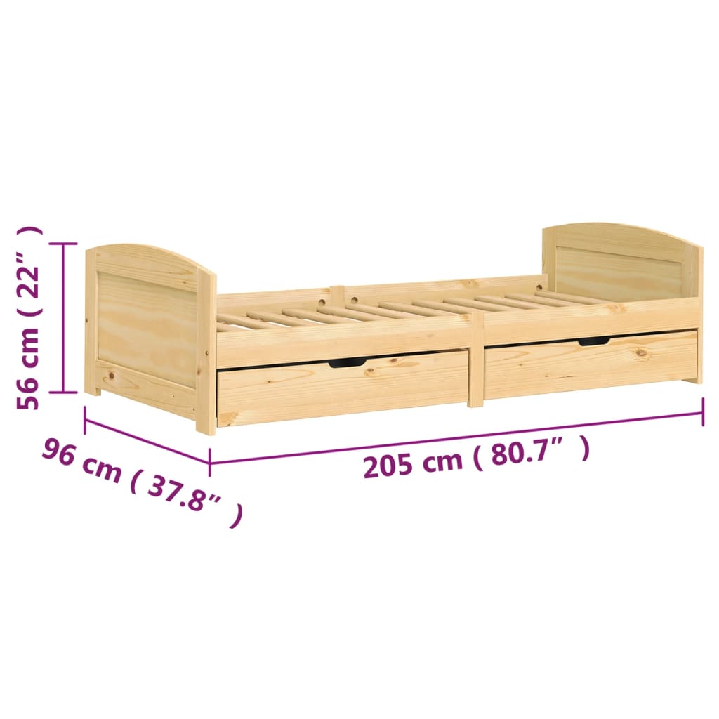 vidaXL Sohvasänky 2 laatikolla IRUN 90x200 cm täysi mänty