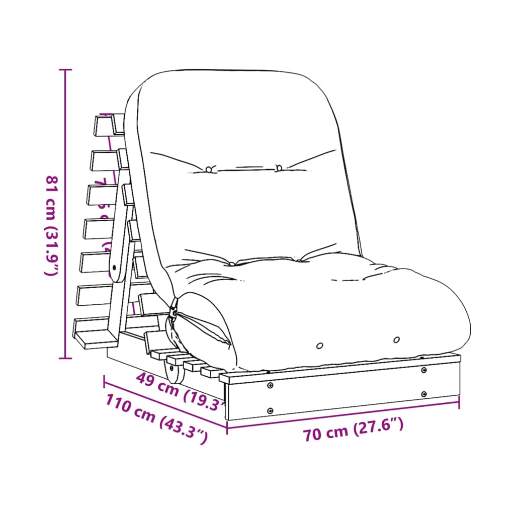 vidaXL Futon vuodesohva patjalla 70x206x11 cm täysi douglaskuusi