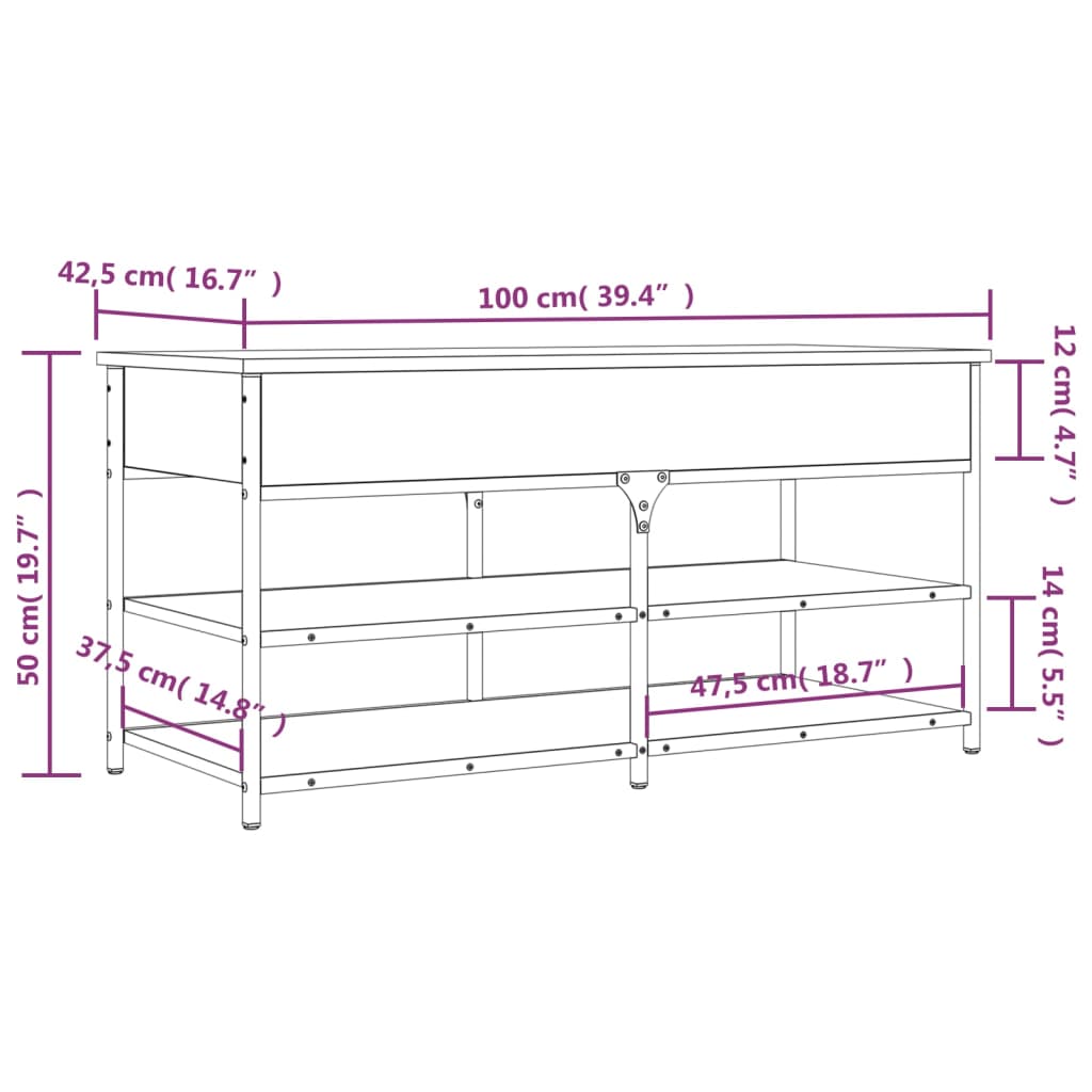 vidaXL Kenkäpenkki harmaa Sonoma 100x42,5x50 cm tekninen puu