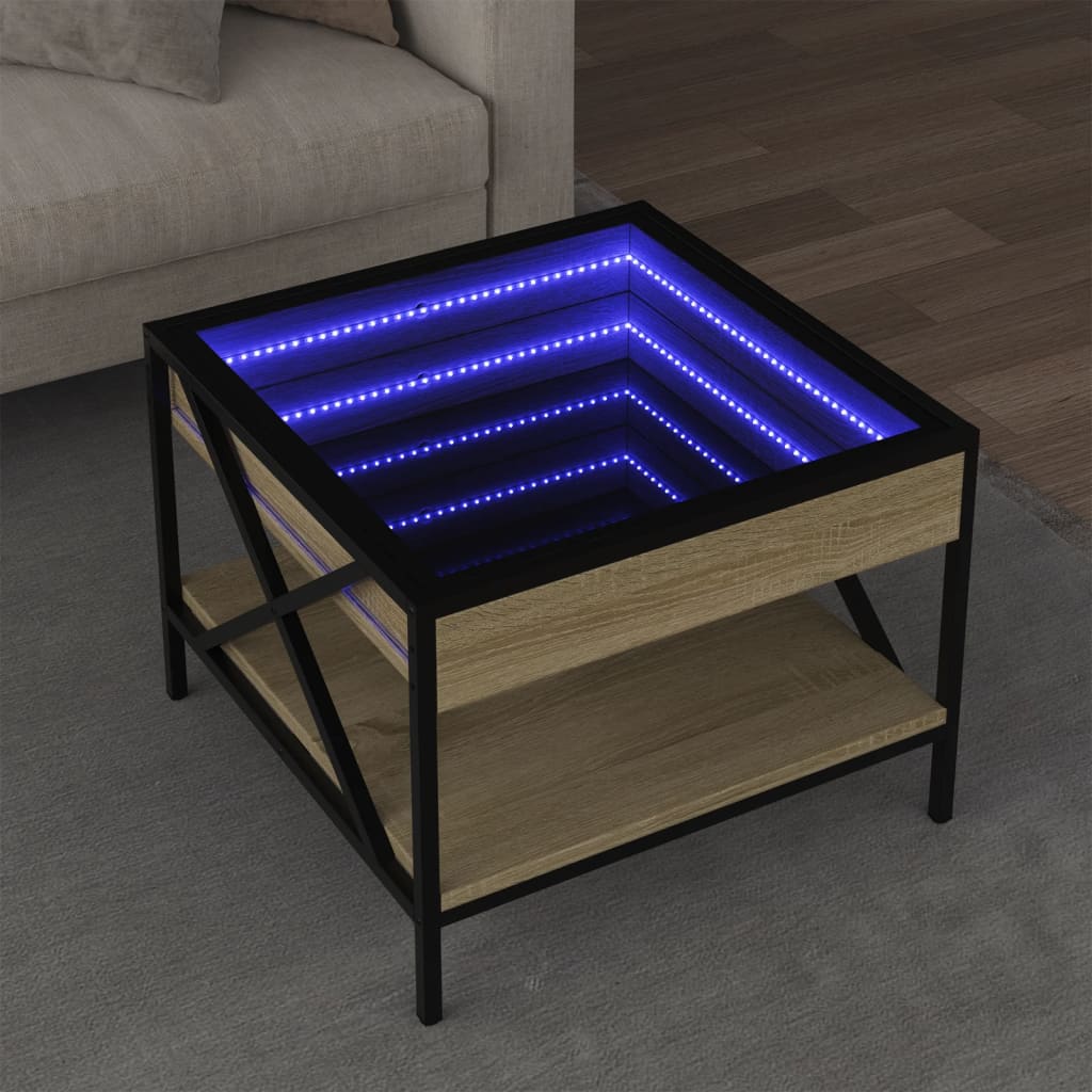 vidaXL sohvapöytä Infinity LED-valoilla Sonoma-tammi 50x50x38 cm