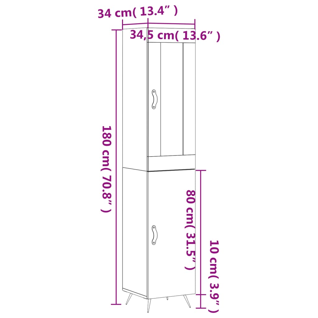 vidaXL Kaappi betoninharmaa 34,5x34x180 cm tekninen puu