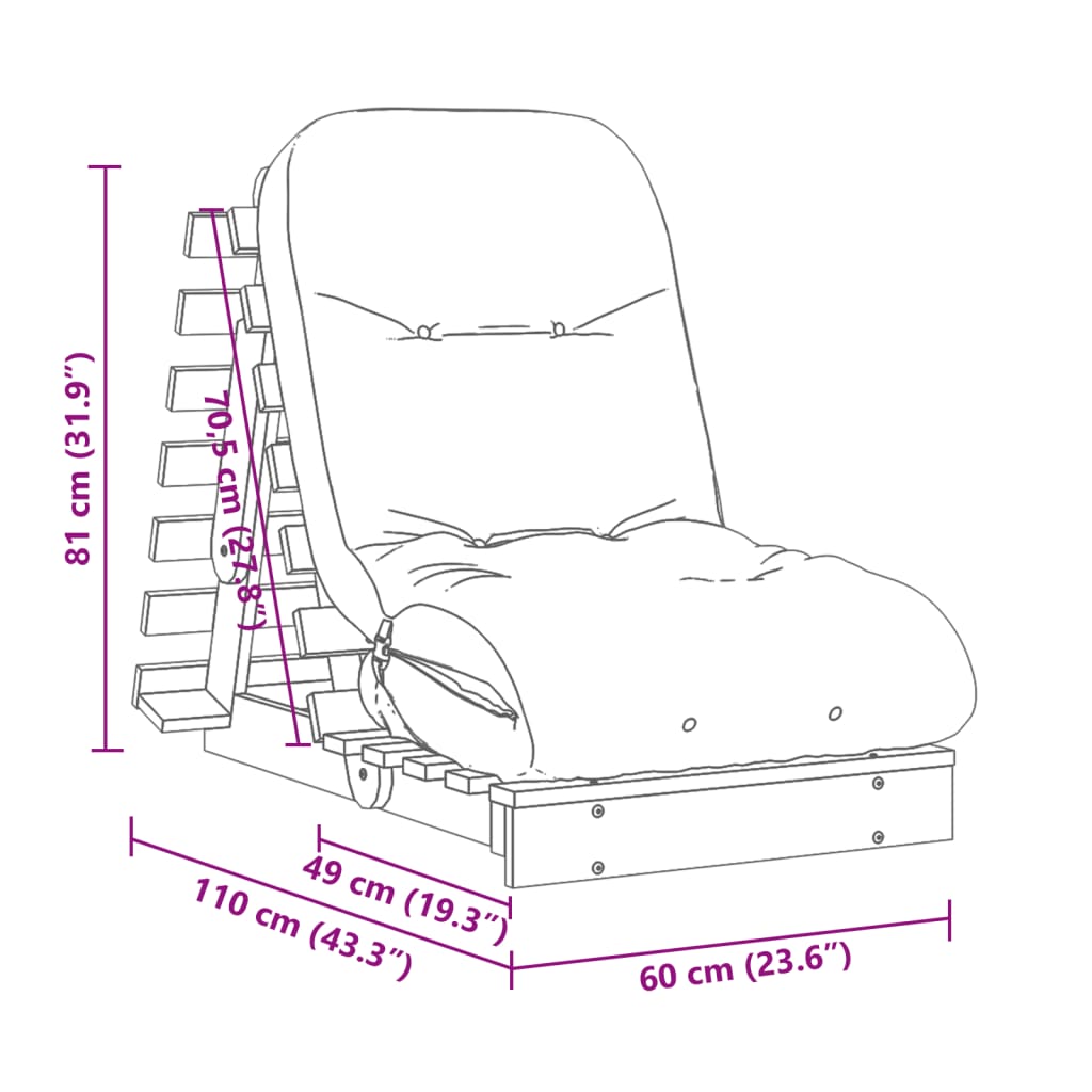 vidaXL Futon vuodesohva patjalla valkoinen 60x206x11 cm täysi mänty