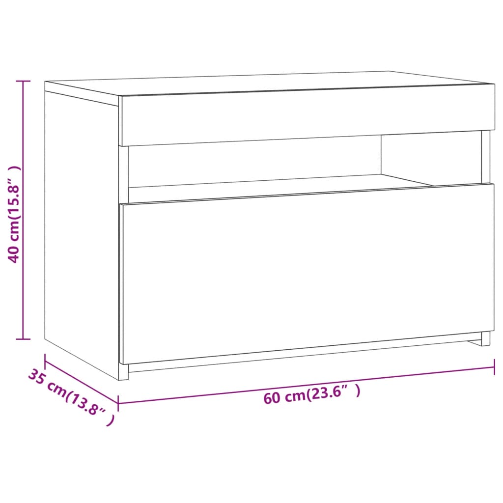 vidaXL Yöpöytä LED-valoilla harmaa Sonoma 60x35x40 cm