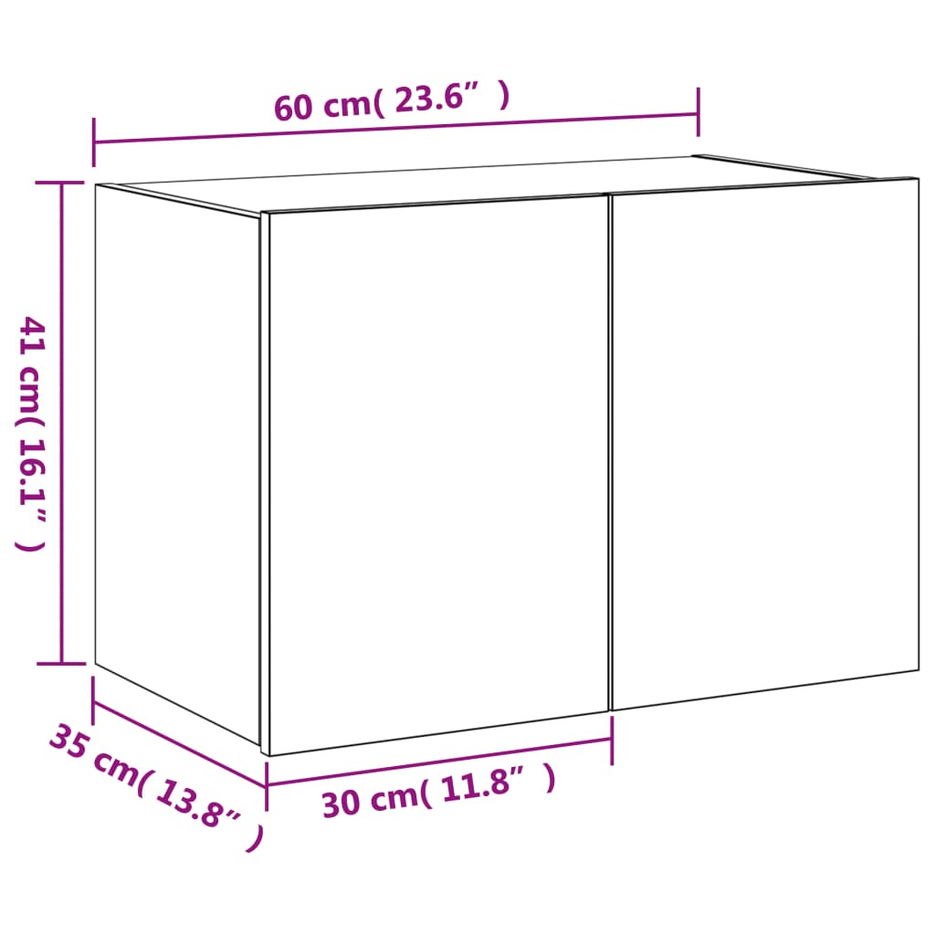 vidaXL TV-seinäkaappi LED-valoilla ruskea tammi 60x35x41 cm