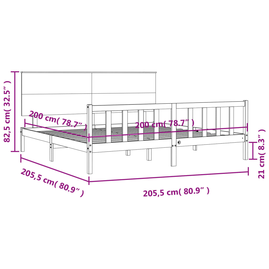 vidaXL Sängynrunko päädyllä hunajanruskea 200x200 cm täysi puu