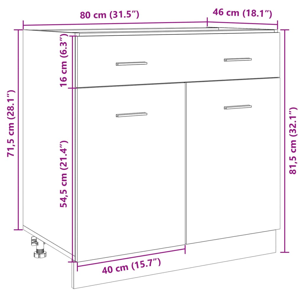 vidaXL Alalipastokaappi Sonoma-tammi 80x46x81,5 cm lastulevy