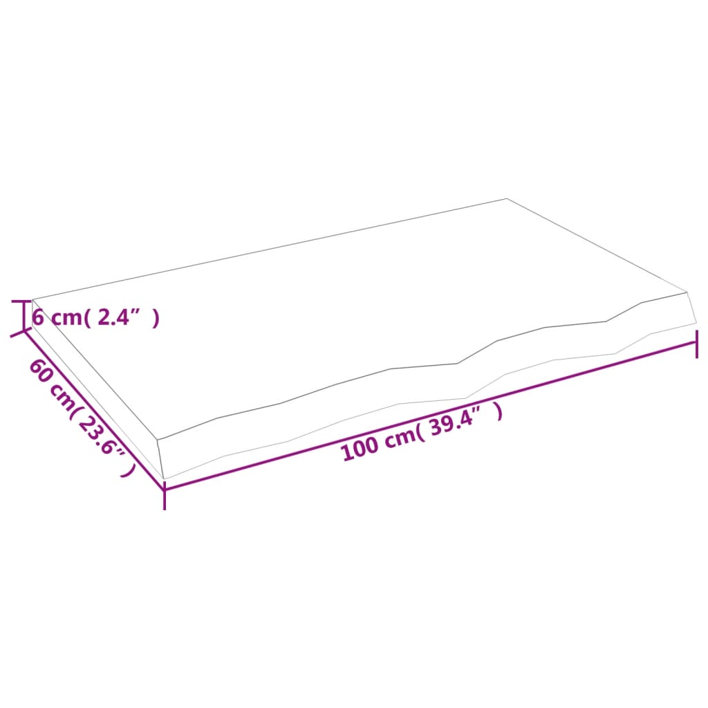 vidaXL Kylpyhuoneen työtaso t.ruskea 100x60x(2-6)cm käsitelty täyspuu