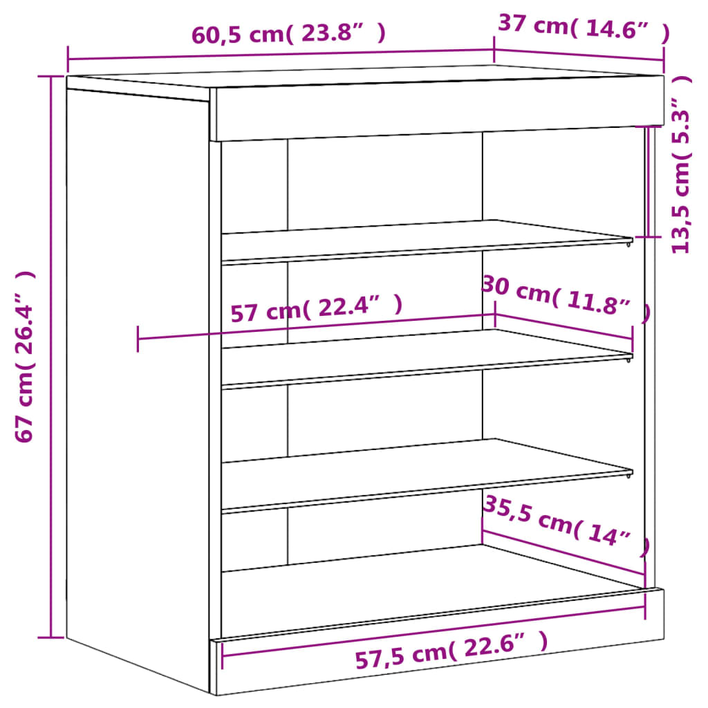 vidaXL Senkki LED-valoilla musta 60,5x37x67 cm