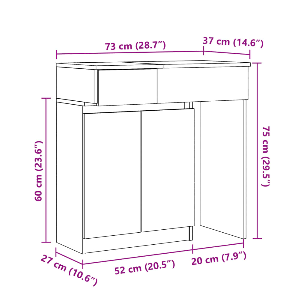 VidaXL Peilipöytä LED-valoilla betoninharmaa 115x37x110,5 cm