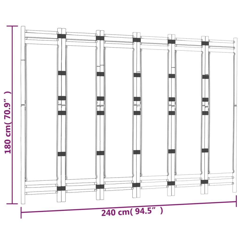 vidaXL Kokoontaitettava tilanjakaja 6 paneelia 240 cm bambu ja kangas