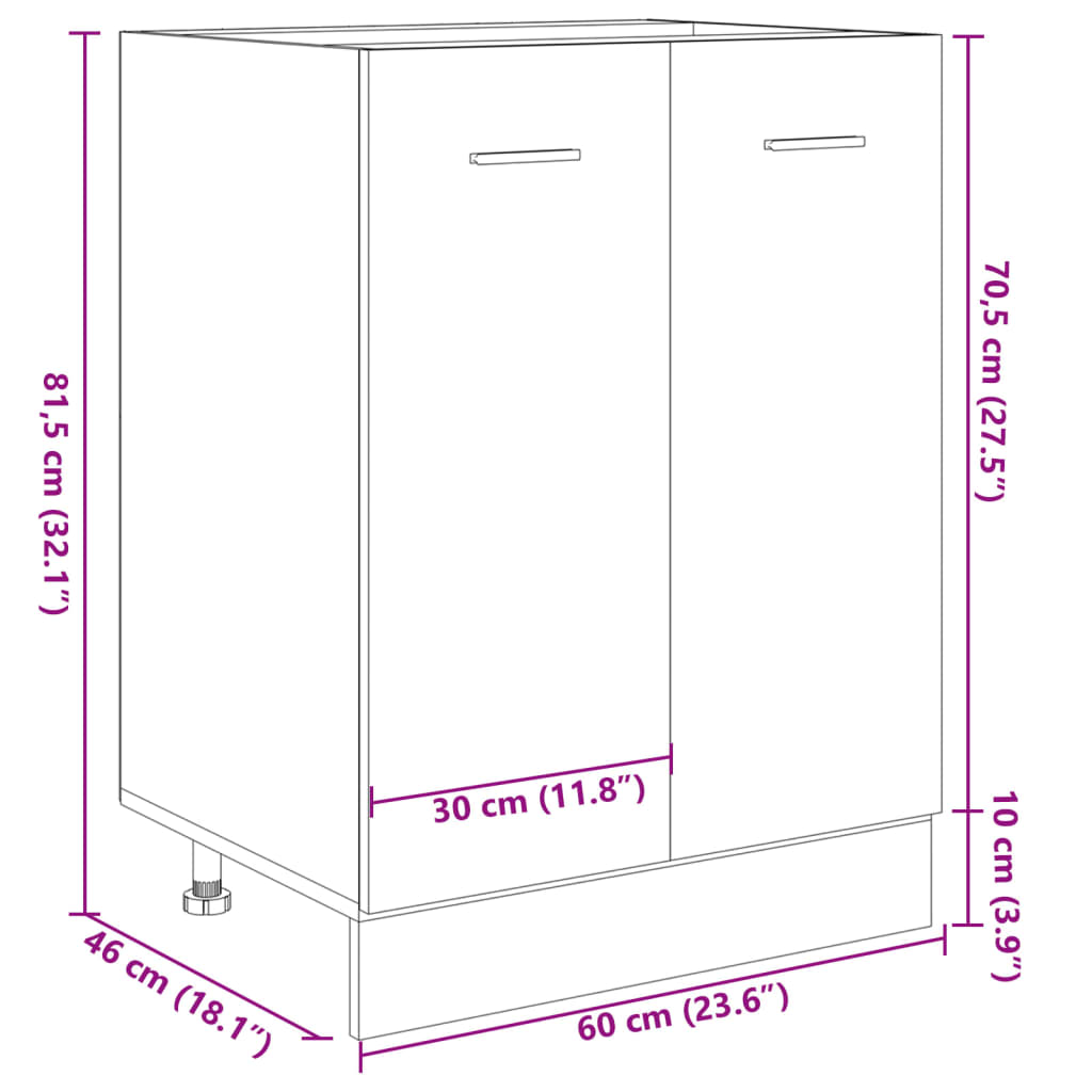 vidaXL Alakaappi Sonoma-tammi 60x46x81,5 cm lastulevy