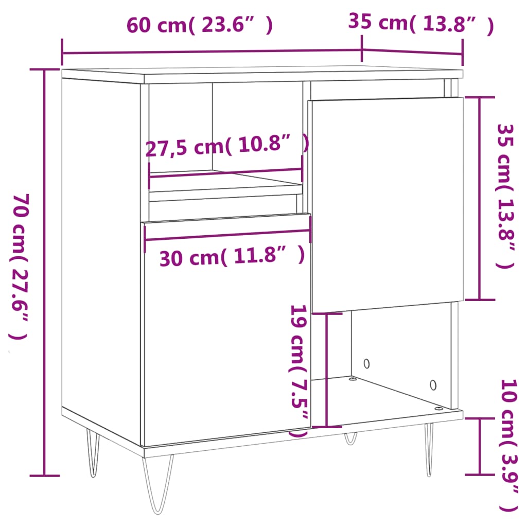 vidaXL Senkki betoninharmaa 60x35x70 cm tekninen puu