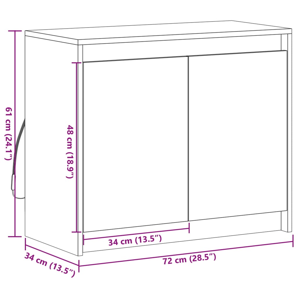 vidaXL Senkki LED-valoilla Sonoma-tammi 72x34x61 cm tekninen puu