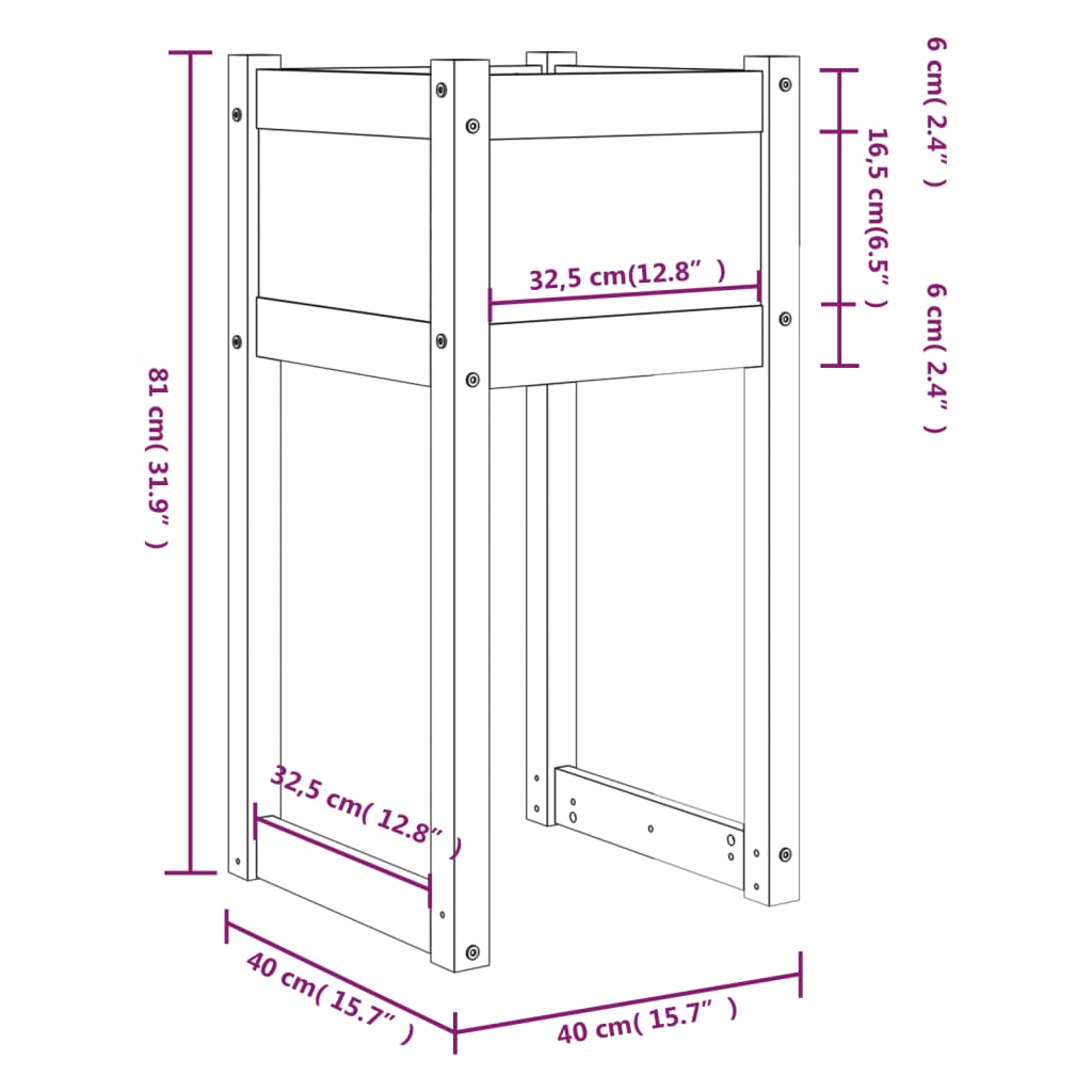 vidaXL Kukkalaatikot 2 kpl musta 40x40x81 cm täysi mänty