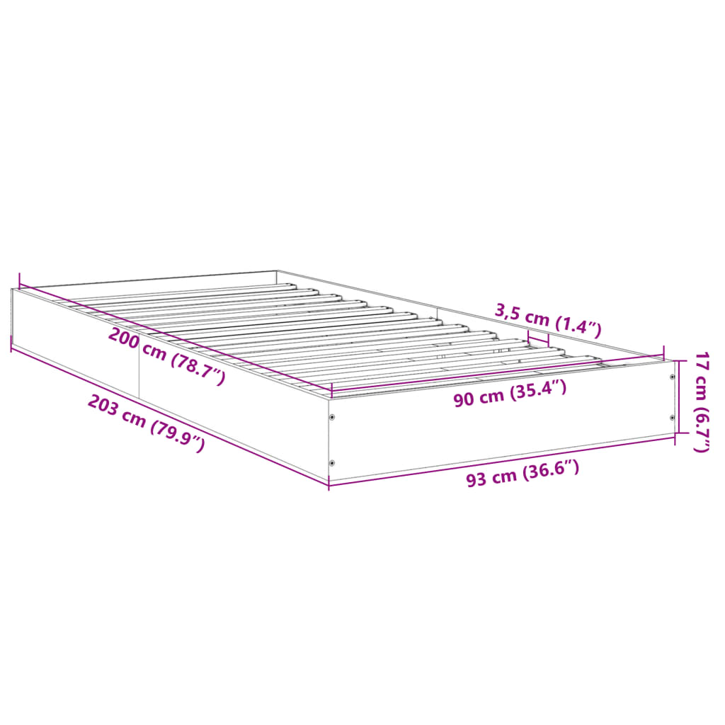 vidaXL Sängynrunko musta 90x200 cm täysi puu