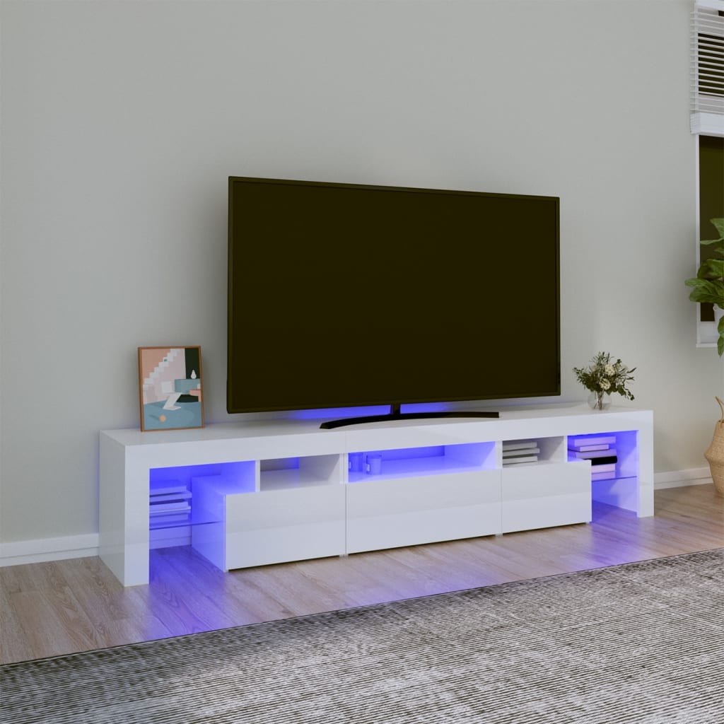 vidaXL TV-taso LED-valoilla korkeakiilto valkoinen 200x36,5x40 cm