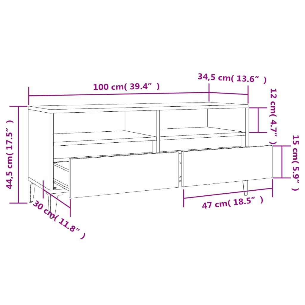 vidaXL TV-taso valkoinen 100x34,5x44,5 cm tekninen puu