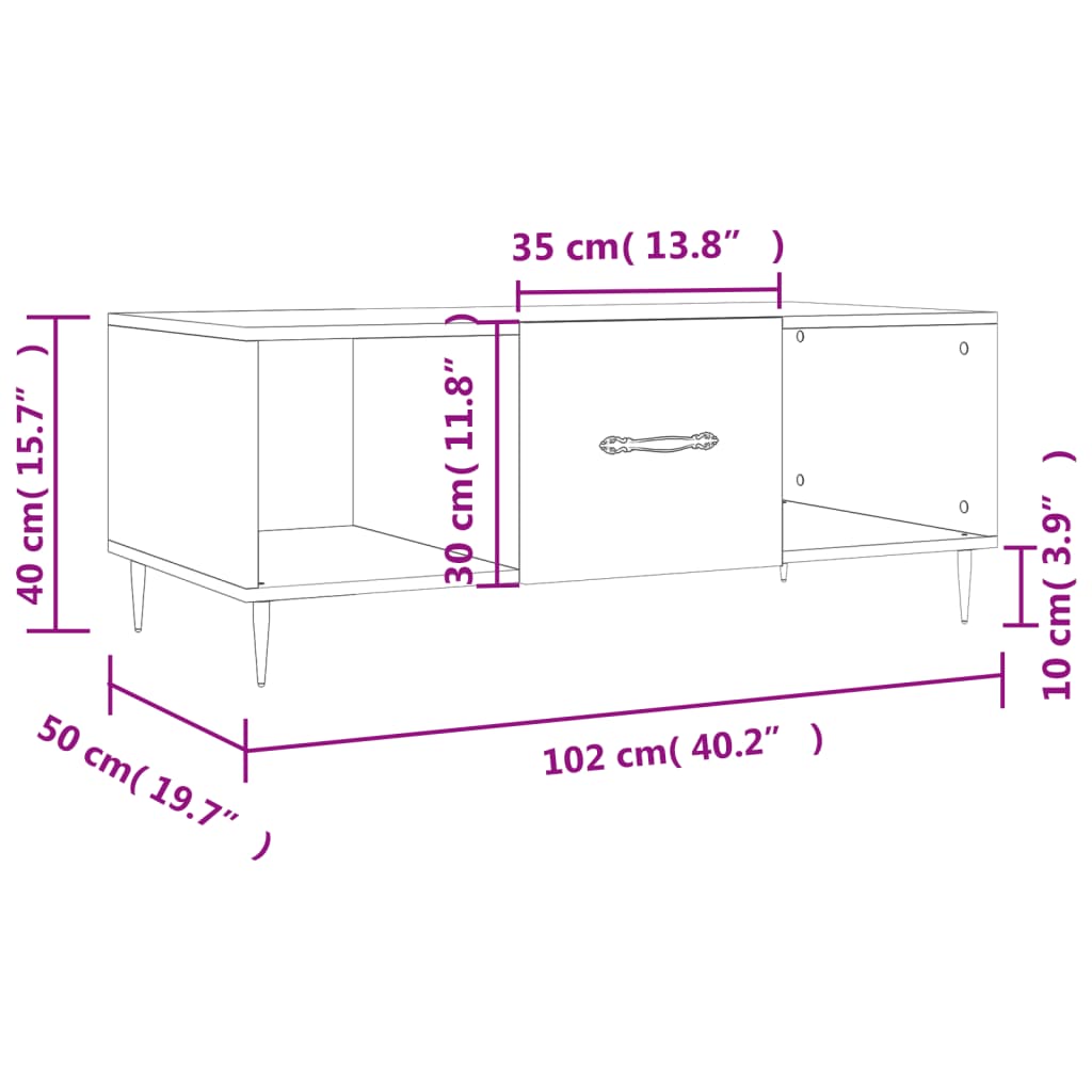 vidaXL Sohvapöytä musta 102x50x40 cm tekninen puu