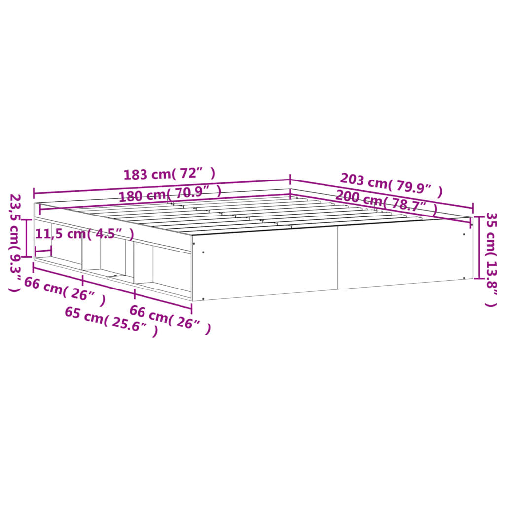 vidaXL Sängynrunko Sonoma-tammi 180x200 cm Super King Size