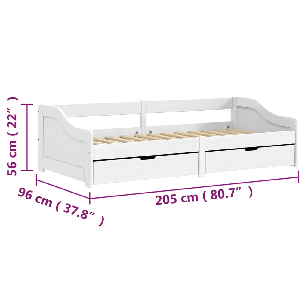 vidaXL Sohvasänky 2 laatikolla IRUN valkoinen 90x200 cm täysi mänty