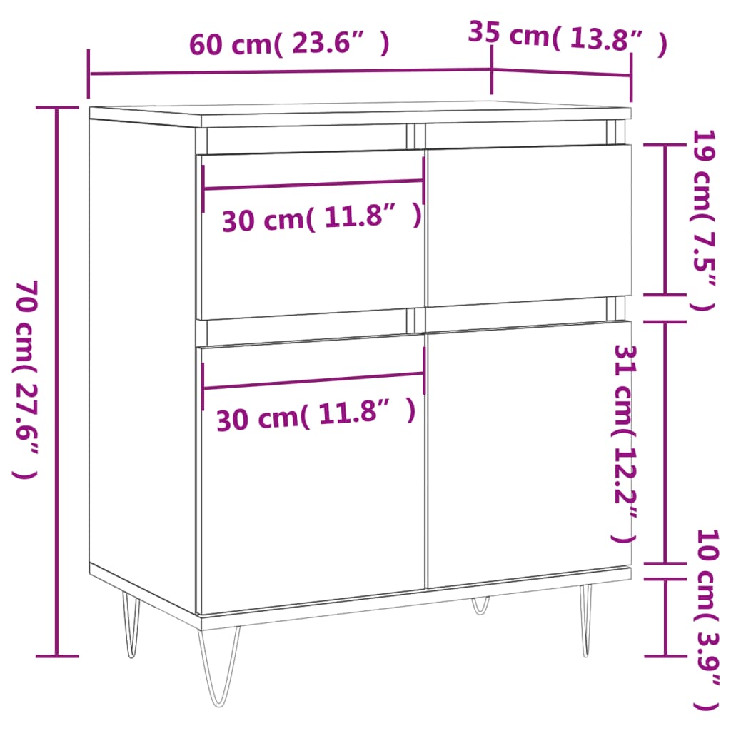 vidaXL Senkki betoninharmaa 60x35x70 cm tekninen puu