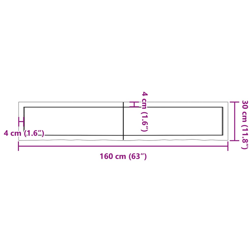 vidaXL Kylpyhuoneen työtaso 160x30x(2-6) cm käsittelemätön täysi puu