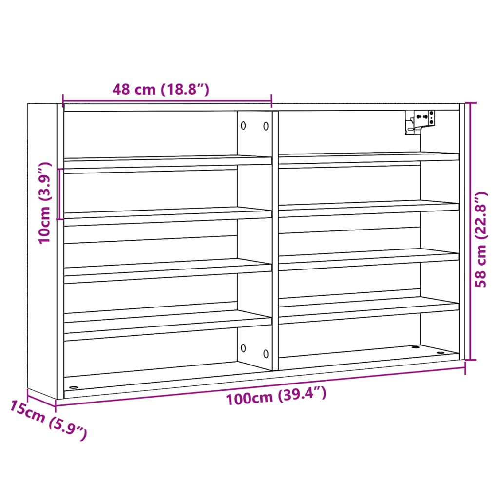 vidaXL Vitriinikaappi ruskea tammi 100x15x58 cm tekninen puu