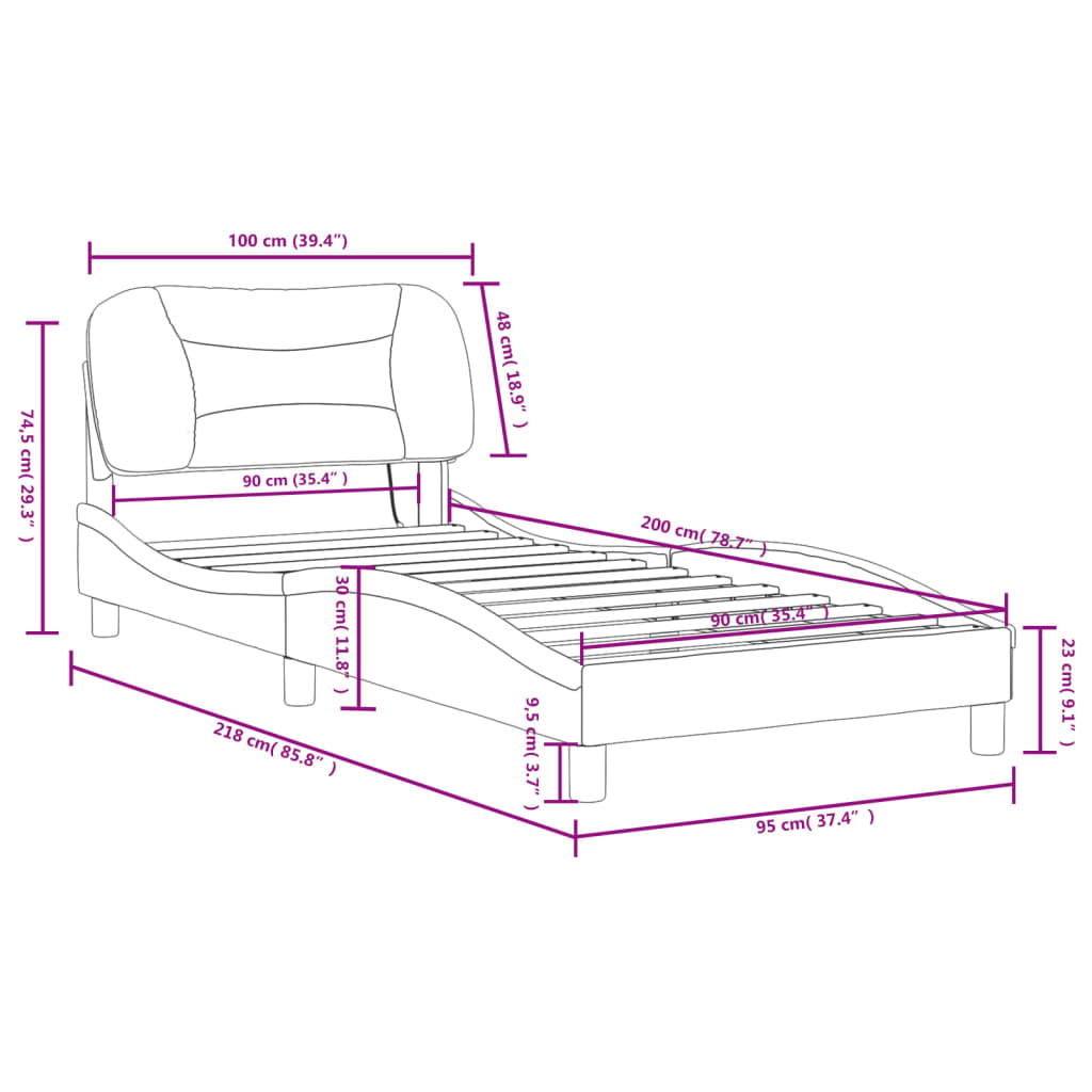 vidaXL Sängynrunko LED-valoilla valkoinen 90x200 cm keinonahka