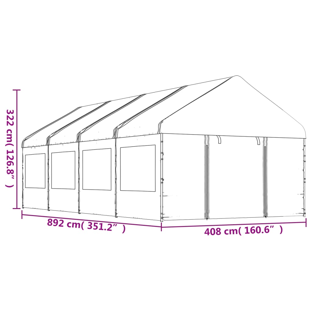 vidaXL Huvimaja katolla valkoinen 8,92x4,08x3,22 m polyeteeni