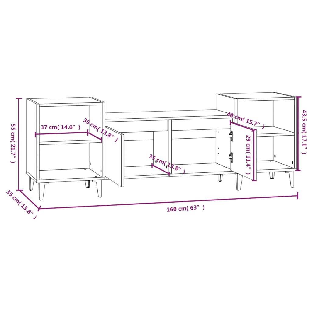 vidaXL TV-taso ruskea tammi 160x35x55 cm tekninen puu