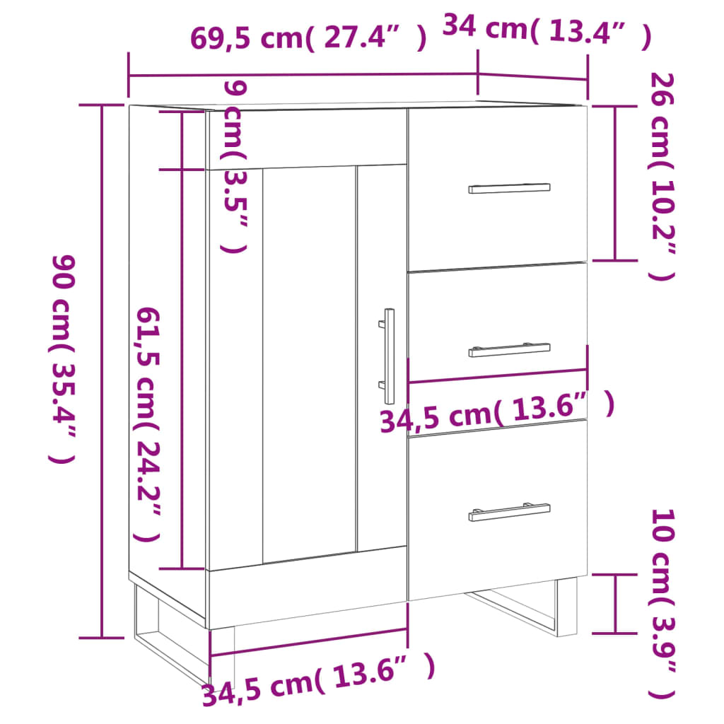 vidaXL Senkki betoninharmaa 69,5x34x90 cm tekninen puu