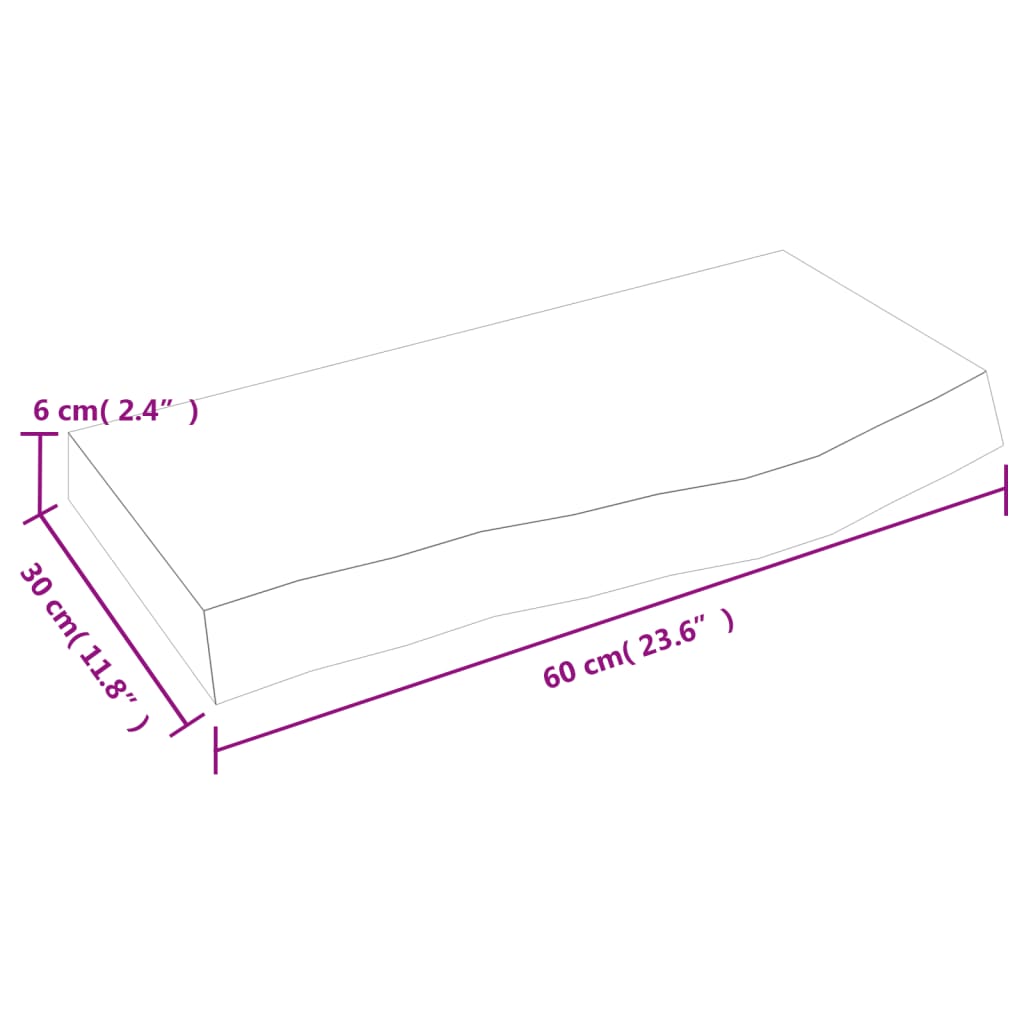 vidaXL Kylpyhuoneen työtaso 60x30x(2-6) cm käsittelemätön täysi puu