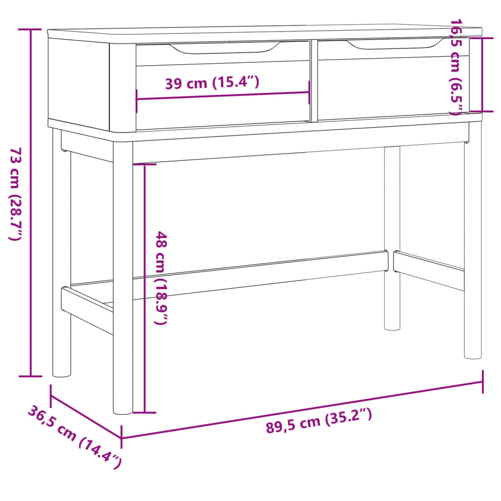 vidaXL Konsolipöytä FLORO valkoinen 89,5x36,5x73 cm täysi mänty